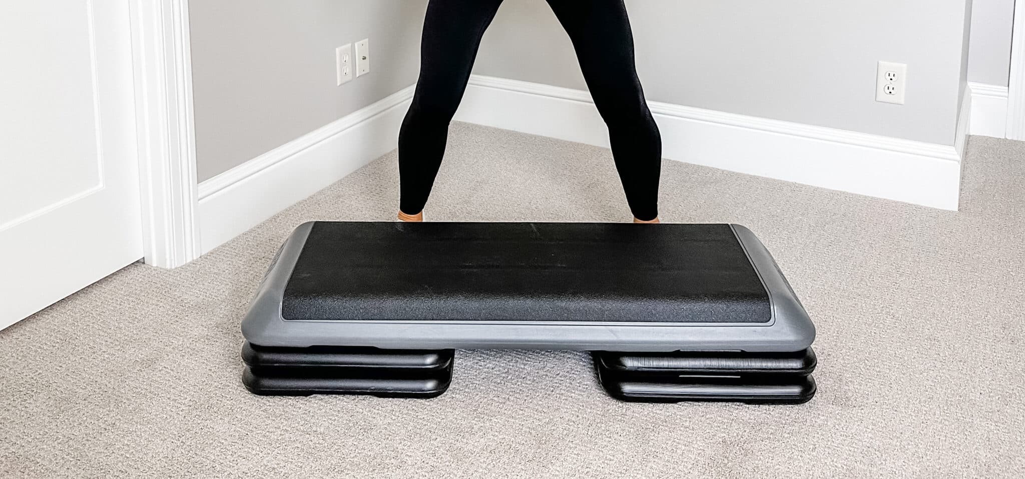 A step platform on the floor with Chris Freytag's leg behind it