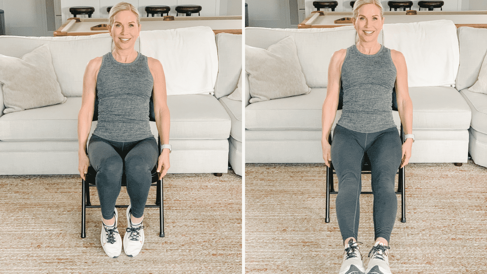 Chris Freytag demonstrating core exercises for seniors – seated leg taps