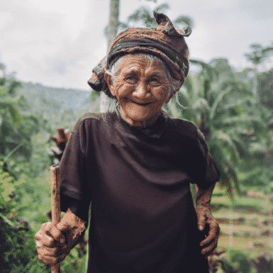 healthy old woman walking outside