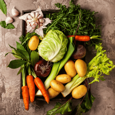 vegetables in a box on the table