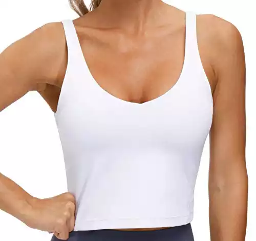 Women’s Longline Sports Bra Wirefree Padded Medium Support Yoga Bras Gym Running Workout Tank Tops (White, Large)